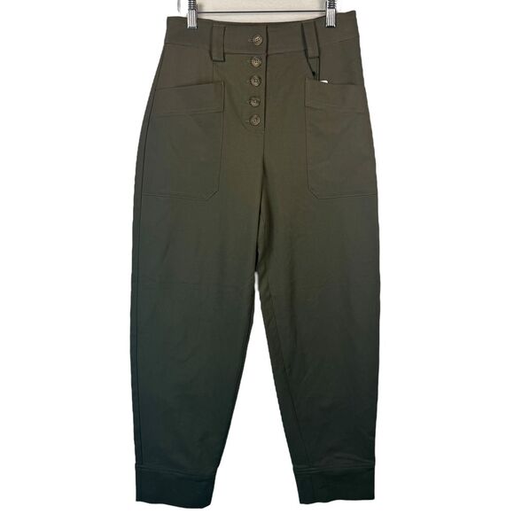 Express High Waisted Olive Green Cargo Pants‎ Button Front Tapered Leg Trousers - Picture 1 of 8
